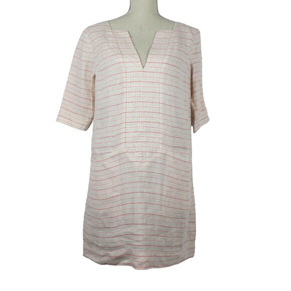 Vineyard Vines Beach Striped Coastal Tunic Dress Linen Short Sleeves Size 2 - Picture 1 of 11